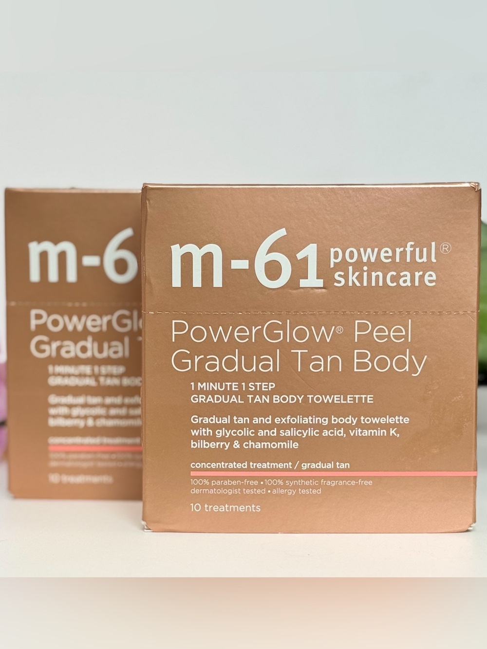 M-61 PowerGlow Peel Gradual Tan Body Towelettes 2 Boxes / 20 Treatments NEW